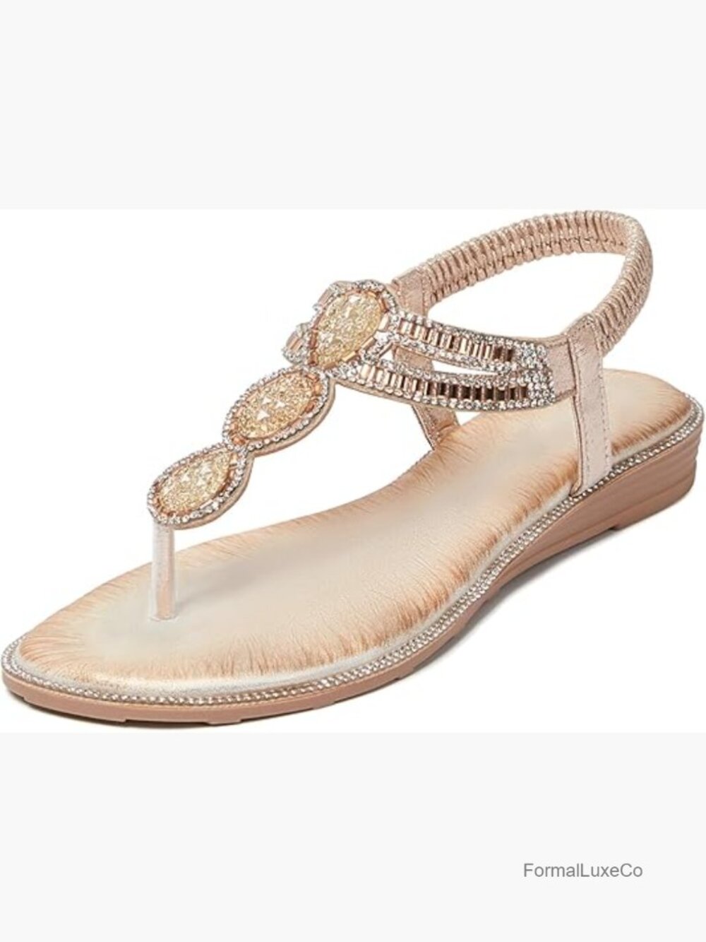 T-Strap Rhinestone Crystal Flat Sandals Bohemian Pearl Beaded Sandals